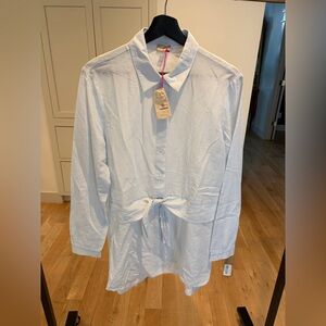 NWT Cremieux Light Blue Long Sleeve Tie-Front Shirt